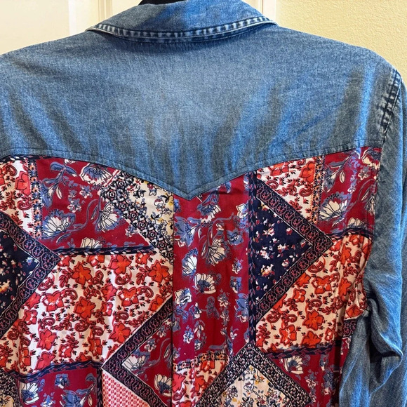 Emma G Denim Front Print Back Button Down Jean Dress Chest Pockets Sz M - Picture 10 of 14